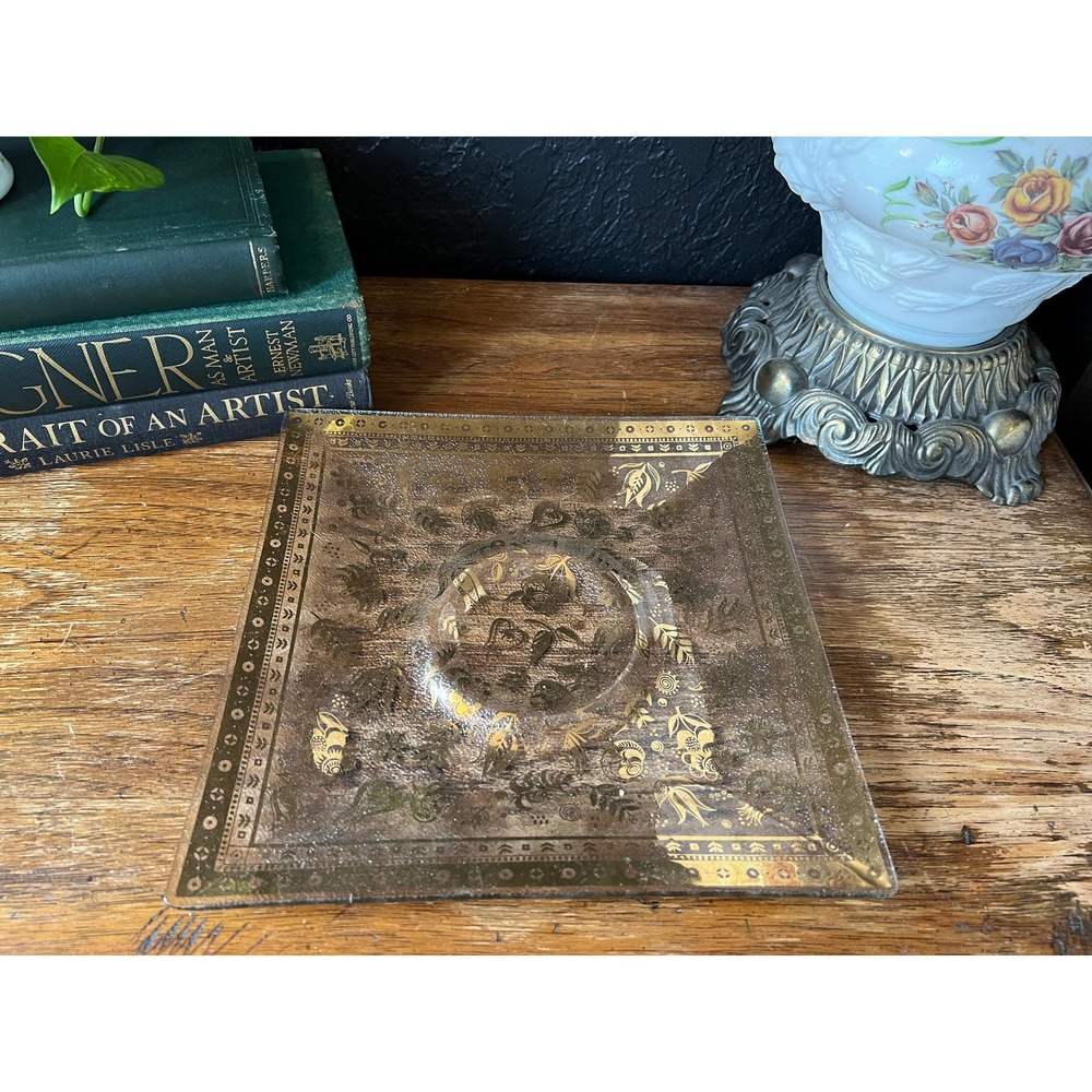MCM Georges Briard SquareTray / Chip and Dip / Snack Dish with 22k Gold Accent